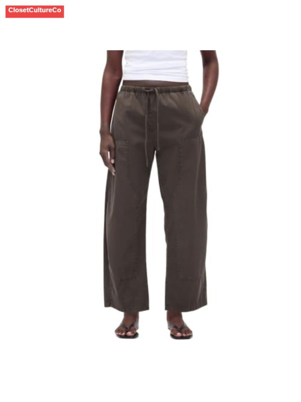 Womens Barrel Pants 100% Cotton Double Knee Drawstring Waist Baggy Wide Leg